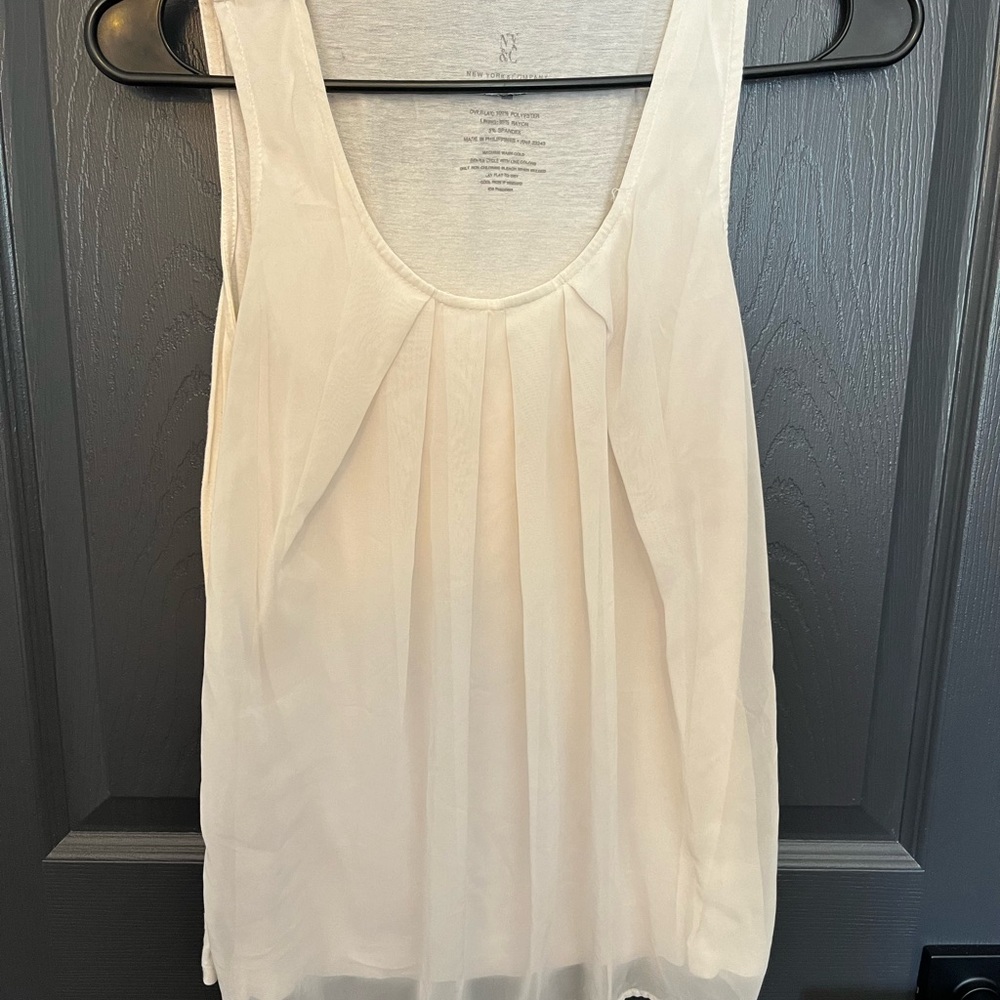 New York & Company Cream Pleated Tank Top